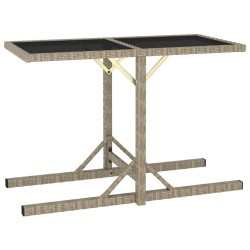 Table de jardin Beige 110x53x72 cm Verre et résine tressée 