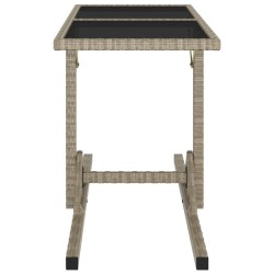 Table de jardin Beige 110x53x72 cm Verre et résine tressée 
