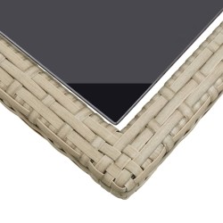 Table de jardin Beige 110x53x72 cm Verre et résine tressée 
