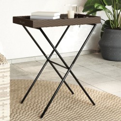 Table à plateau pliable marron 65x40x75 cm résine tressée 