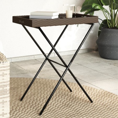 Table à plateau pliable marron 65x40x75 cm résine tressée 
