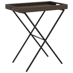 Table à plateau pliable marron 65x40x75 cm résine tressée 
