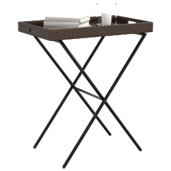 Table à plateau pliable marron 65x40x75 cm résine tressée 