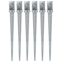 Piquets au sol 6 pcs Argenté 8x8x91 cm Acier galvanisé 