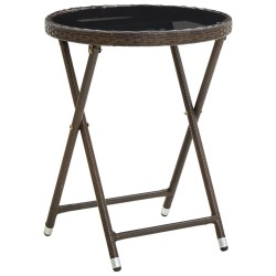 Table à thé Marron 60 cm Résine tressée et verre trempé 