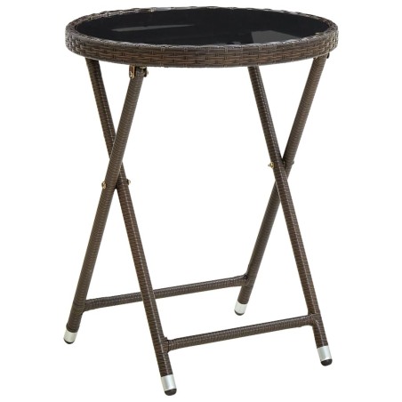 Table à thé Marron 60 cm Résine tressée et verre trempé 
