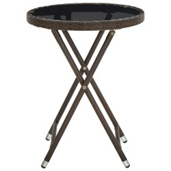 Table à thé Marron 60 cm Résine tressée et verre trempé 