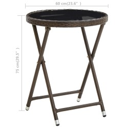 Table à thé Marron 60 cm Résine tressée et verre trempé 