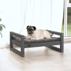 Lit pour chien Gris 65,5x50,5x28 cm Bois de pin solide 