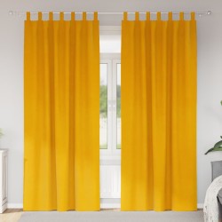 Rideaux occultants avec boucles de suspension 2 pcs Jaune Moutarde Velours 