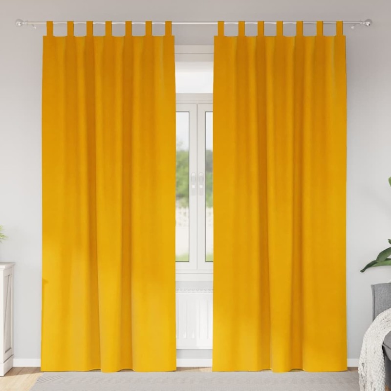 Rideaux occultants avec boucles de suspension 2 pcs Jaune Moutarde Velours Rideaux occultants avec boucles de suspension 2 pcs Jaune Moutarde Velours
