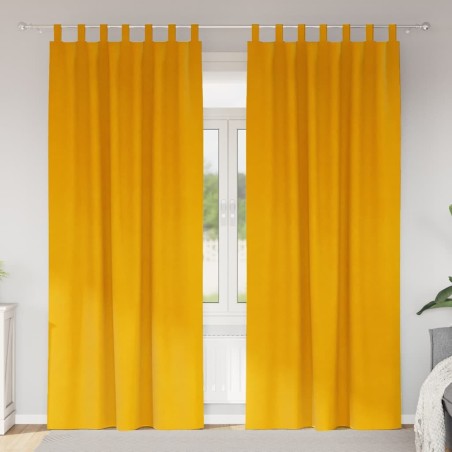 Rideaux occultants avec boucles de suspension 2 pcs Jaune Moutarde Velours 
