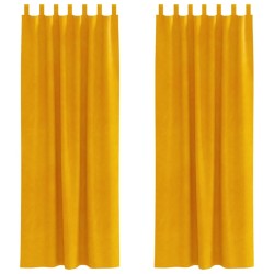 Rideaux occultants avec boucles de suspension 2 pcs Jaune Moutarde Velours 