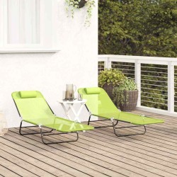 Chaises longues pliantes 2 pcs avec appui-tête en Textilène verte 