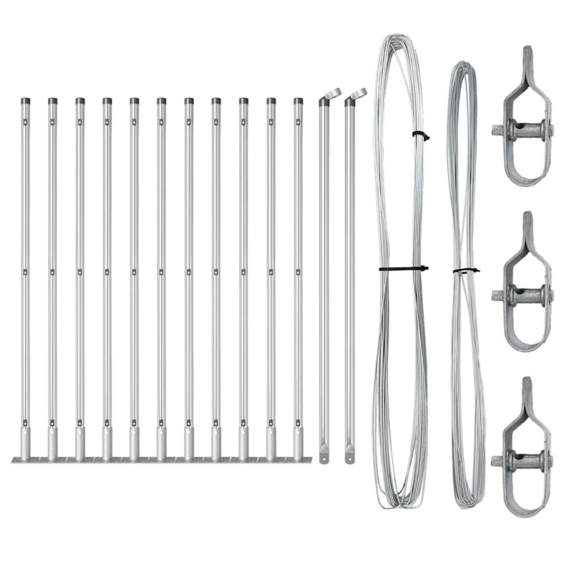 Ensemble de Pieux de Clôture avec Plaques de Base 13 pcs Argent 
