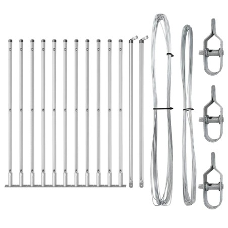 Ensemble de Pieux de Clôture avec Plaques de Base 13 pcs Argent 