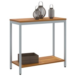 Table d'extérieur grise et naturelle, 35 x 80 x 75 cm, en bois massif et acier. 