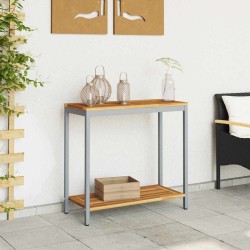 Table d'extérieur grise et naturelle, 35 x 80 x 75 cm, en bois massif et acier. 