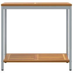 Table d'extérieur grise et naturelle, 35 x 80 x 75 cm, en bois massif et acier. 