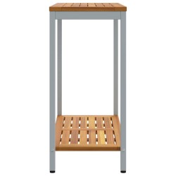 Table d'extérieur grise et naturelle, 35 x 80 x 75 cm, en bois massif et acier. 