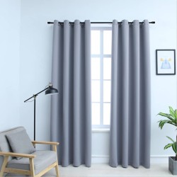 Rideaux occultants avec anneaux en métal 2 pcs Gris 140x245 cm 