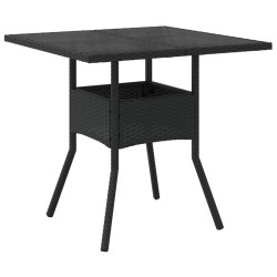 Table de jardin dessus en verre noir 80x80x75 cm résine tressée 