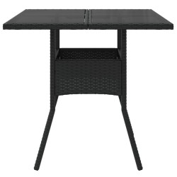 Table de jardin dessus en verre noir 80x80x75 cm résine tressée 