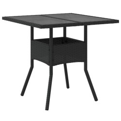 Table de jardin dessus en verre noir 80x80x75 cm résine tressée 
