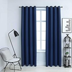 Rideaux occultants avec anneaux en métal 2 pcs Bleu 140x245 cm 