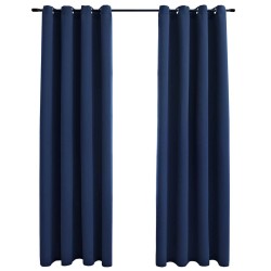 Rideaux occultants avec anneaux en métal 2 pcs Bleu 140x245 cm 