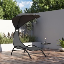 Chaise longue et auvent gris foncé 167x80x195 cm tissu et acier 