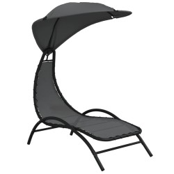 Chaise longue et auvent gris foncé 167x80x195 cm tissu et acier 