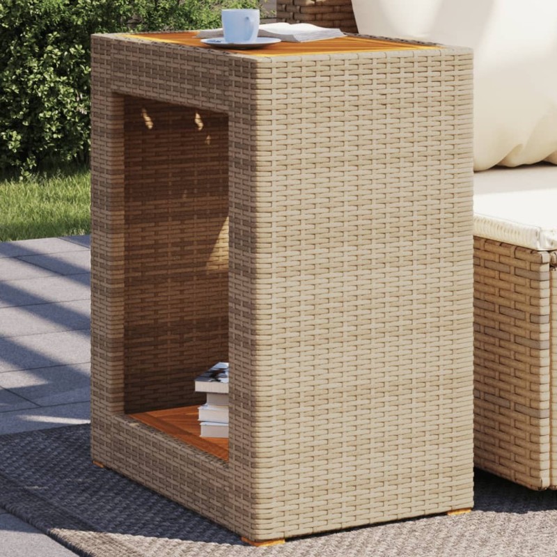Table d'appoint de jardin dessus en bois beige 60x40x75 cm 