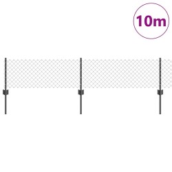 Clôture à maillons de chaîne avec 10 poteaux en U gris 0.4x10 m acier 