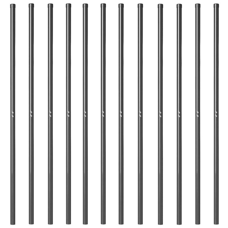 Poteaux de clôture 12 pcs Gris 160 cm Acier peint par poudre 