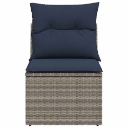 Canapé de jardin sans accoudoirs avec coussins gris en poly rotin 