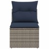 Canapé de jardin sans accoudoirs avec coussins gris en poly rotin 