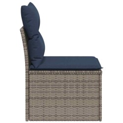 Canapé de jardin sans accoudoirs avec coussins gris en poly rotin 