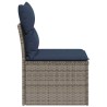 Canapé de jardin sans accoudoirs avec coussins gris en poly rotin 