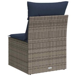 Canapé de jardin sans accoudoirs avec coussins gris en poly rotin 