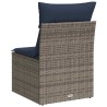 Canapé de jardin sans accoudoirs avec coussins gris en poly rotin 