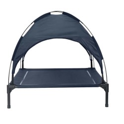Lit pour chien surélevé avec toit amovible bleu marine XL en acier 