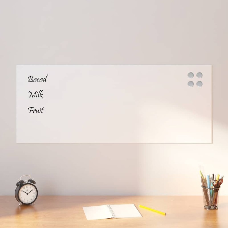 Tableau noir magnétique mural Blanc 100x40 cm Verre trempé 