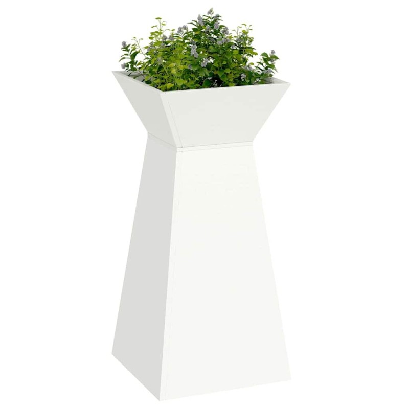 Jardinier sur colonne avec bol blanc, dimensions 35x35x73 cm en acier. 