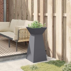 Jardinière sur pilier , bol anthracite 35x35x73 cm en acier. 