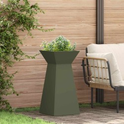 Poteau de jardin avec bol vert olive 35x35x73 cm en acier 
