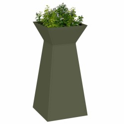 Poteau de jardin avec bol vert olive 35x35x73 cm en acier 