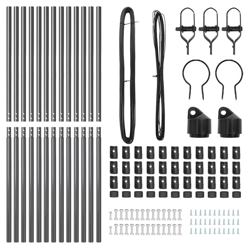 Ensemble de Poteaux de Clôture 13 pcs Gris Ø32mm 150 cm Acier 