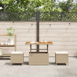 Ensemble de Salle à Manger de Jardin 3 Pièces avec Coussins Beige Rattan Synthétique Acacia 