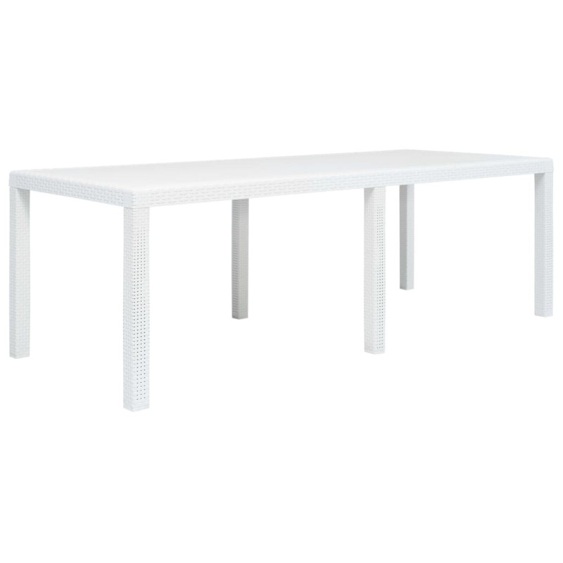 Table de jardin Blanc 220x90x72 cm Plastique Aspect de rotin Table de jardin Blanc 220x90x72 cm Plastique Aspect de rotin